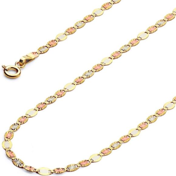 14k solid Yellow White Rose Gold Necklace DC Star Tri Color Solid 3 mm 22" - Picture 2 of 6